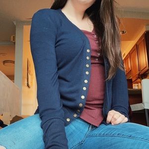 Navy Blue Cardigan Gold Buttons Zelanda Outfitters